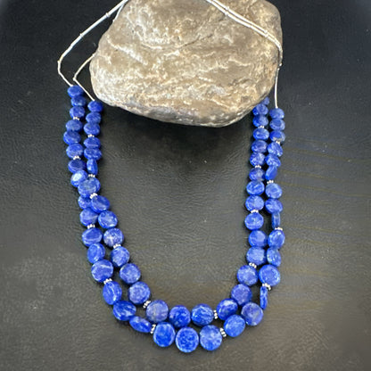 Blue Lapis Heishi 8mm Bead Liquid Sterling Silver 2 Strand Necklace 19" 18960