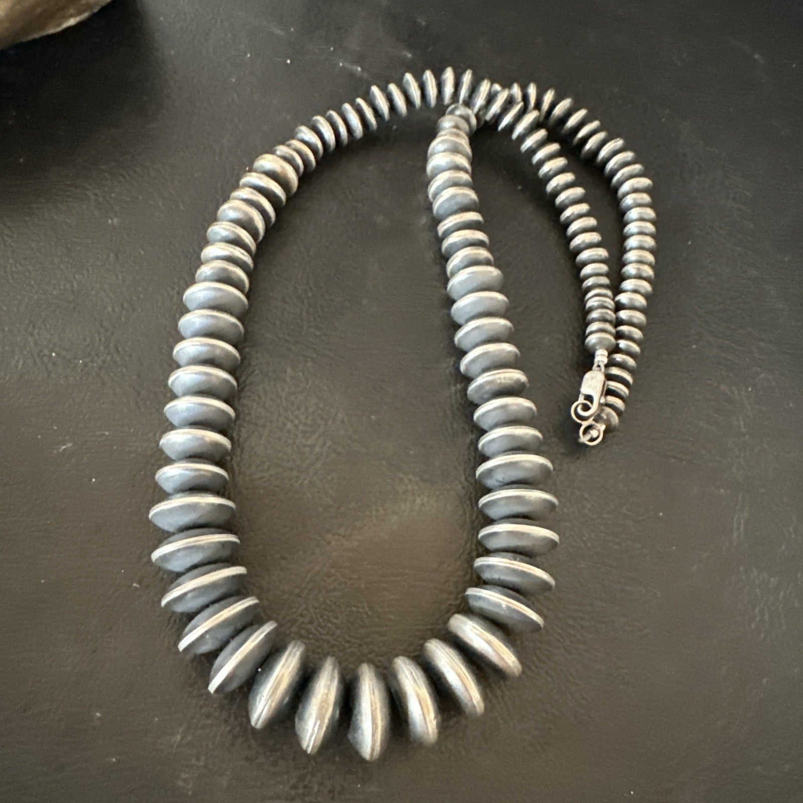 Navajo Pearl Graduated Rondelle Sterling Silver Bead Necklace 21” 19009