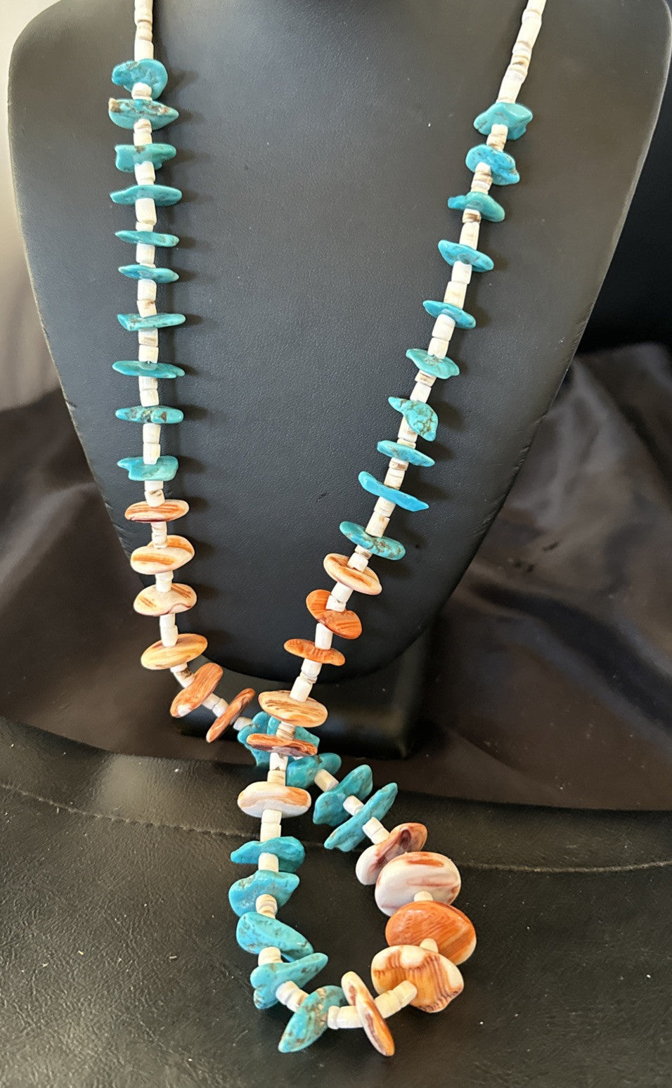 Santo Domingo Blue Turquoise Orange Spiny Bead Necklace 32" 18910