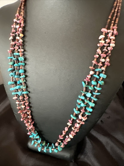 Blue Turquoise Purple Spiny Shell 3 Strand Santo Domingo Necklace 21" 18895