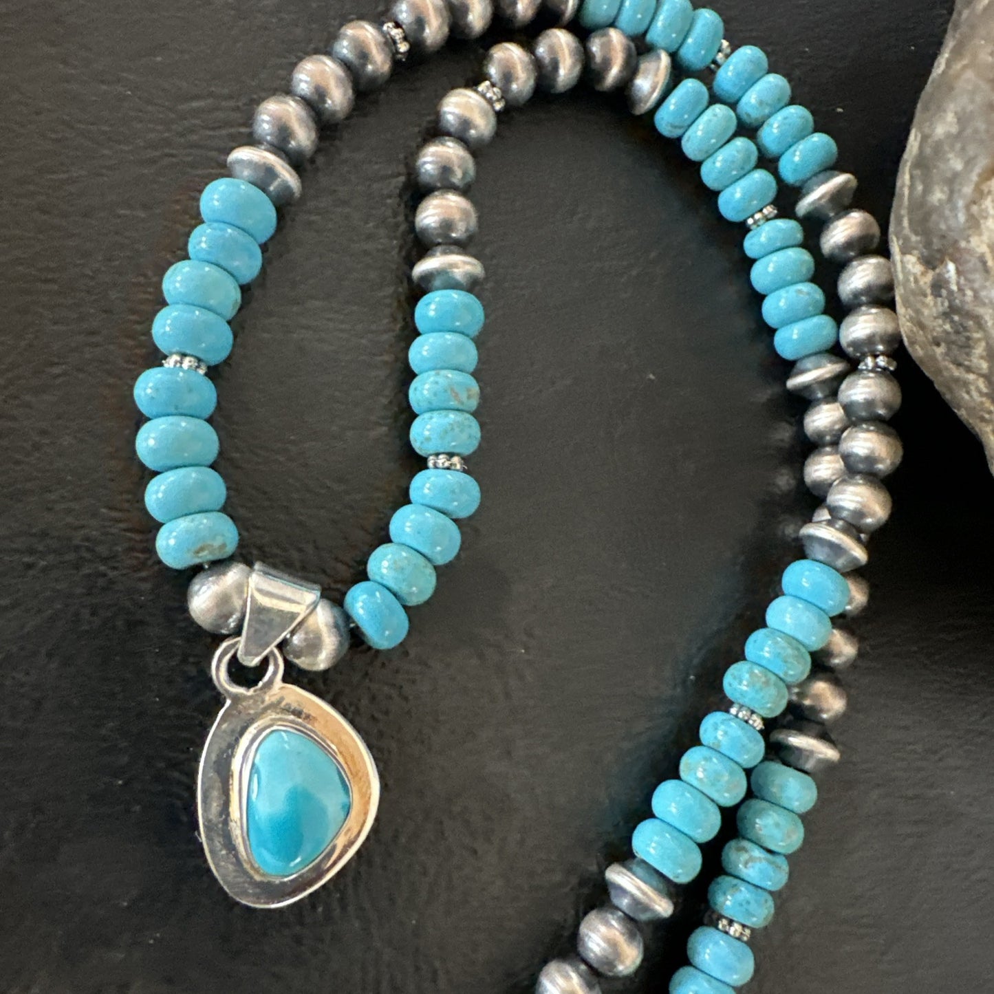 WoMens Blue Kingman Turquoise Pendant Navajo Sterling Silver Necklace 21" 18936