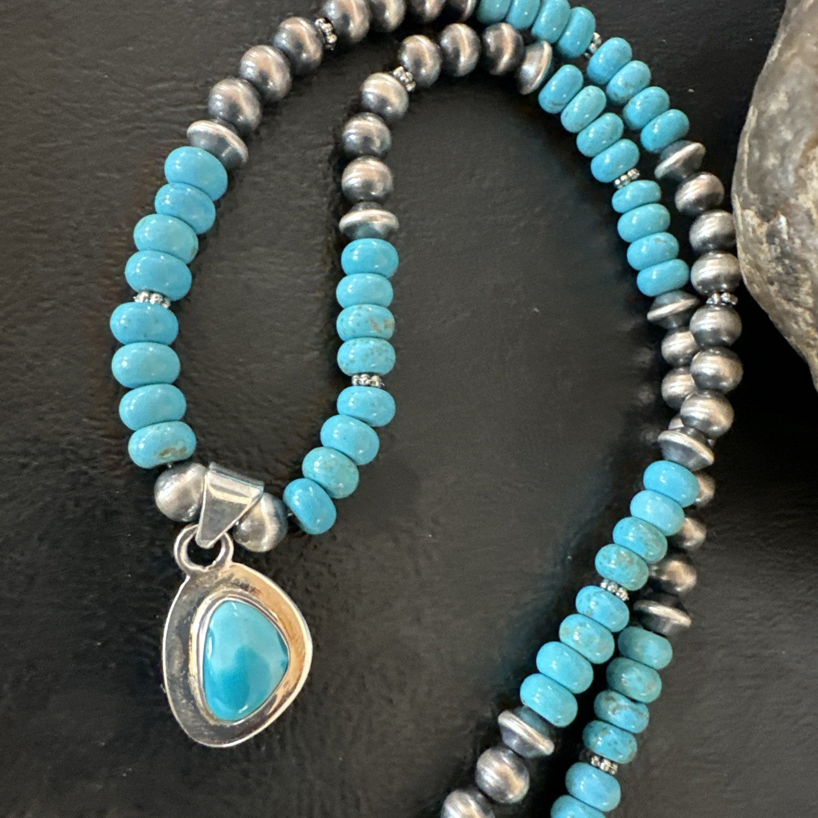 WoMens Blue Kingman Turquoise Pendant Navajo Sterling Silver Necklace 21" 18936
