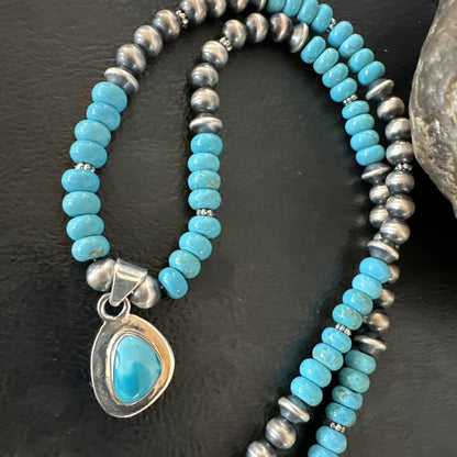 WoMens Blue Kingman Turquoise Pendant Navajo Sterling Silver Necklace 21" 18936