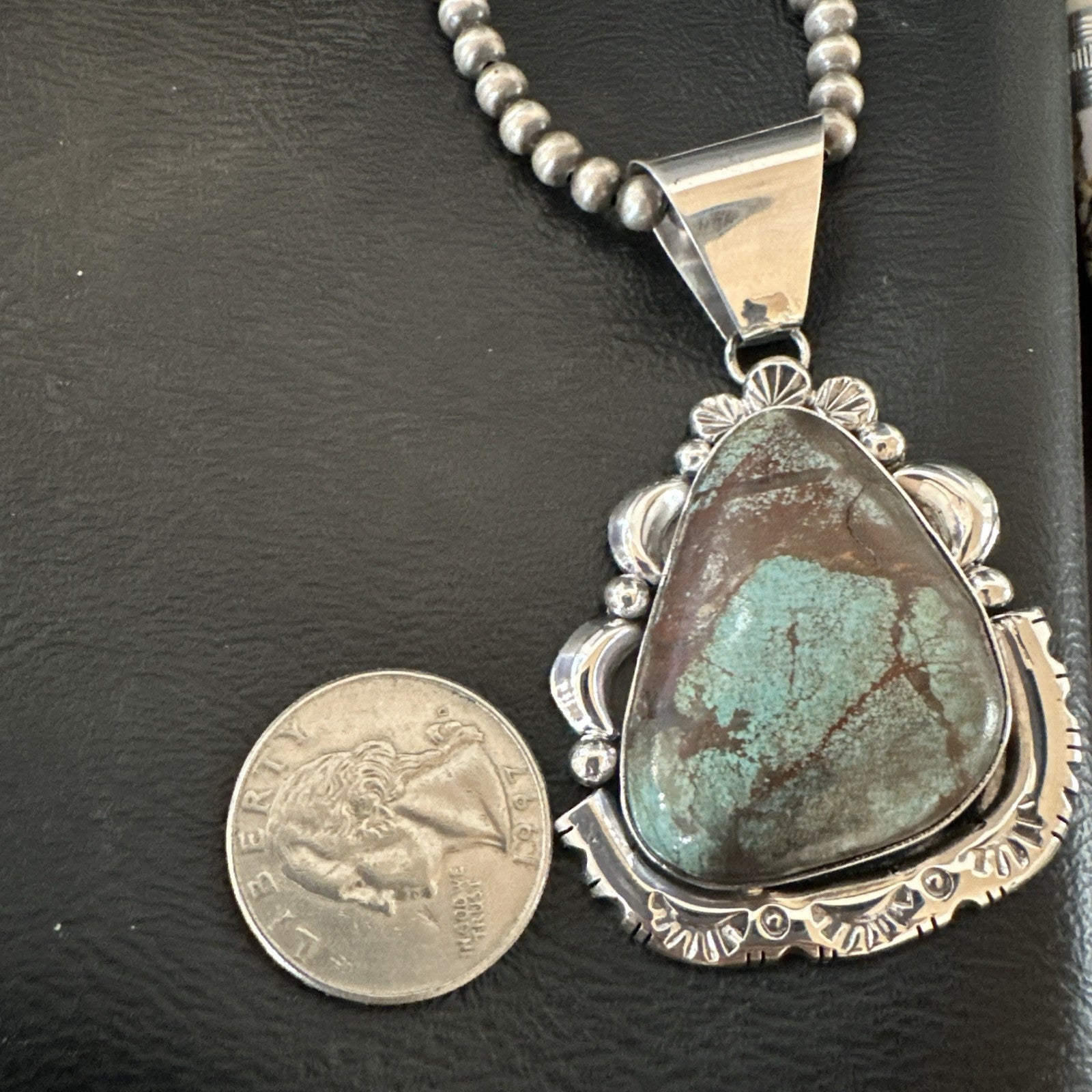 Yazzie Navajo Sterling Silver Blue Rustic Turquoise Necklace Pendant 18969