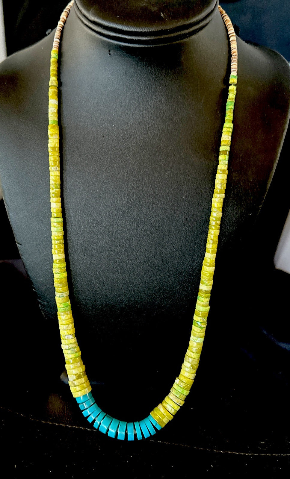 Santo Domingo Blue Turquoise Green Bead Necklace 26" 18907
