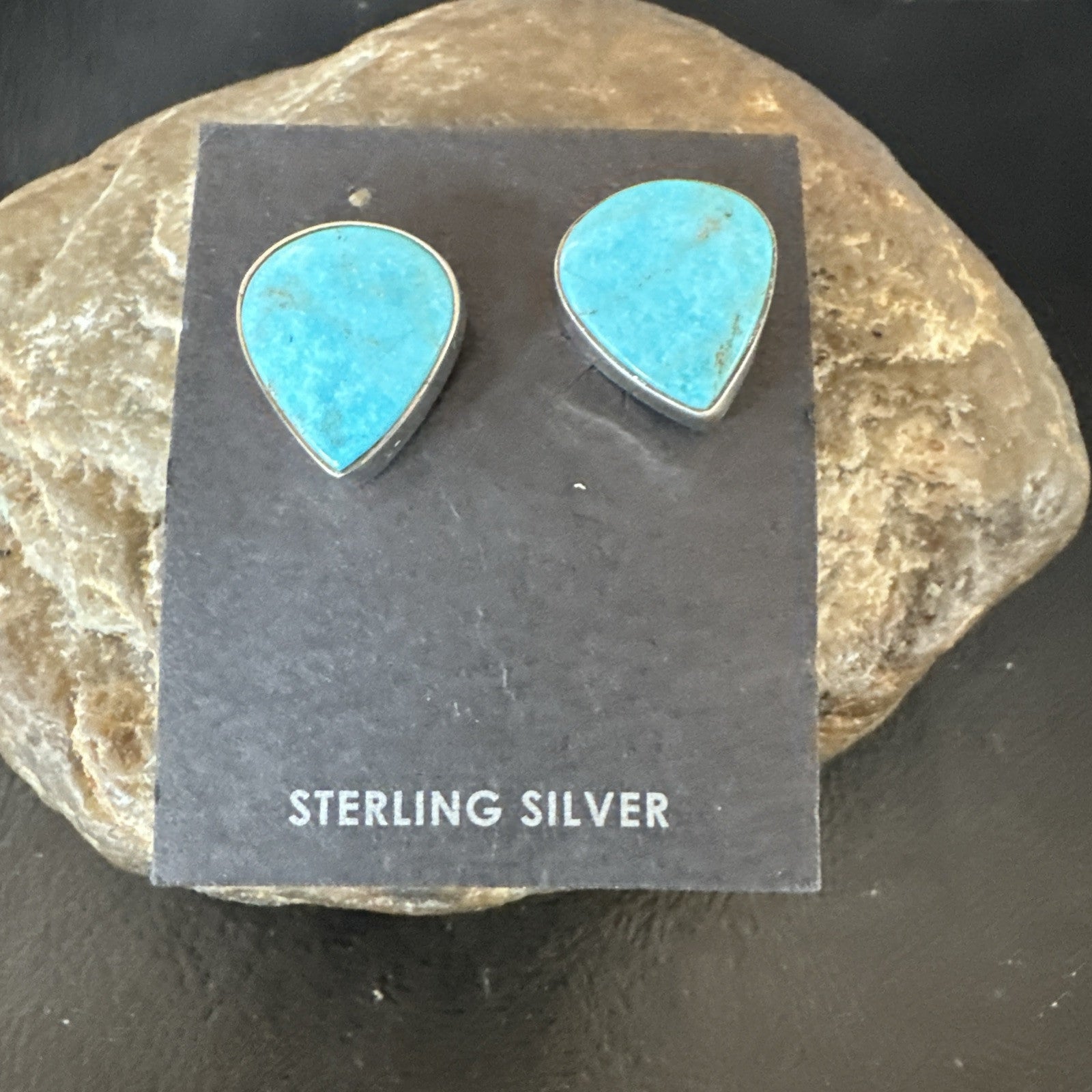 Blue Kingman Turquoise Navajo Sterling Silver Post Stud Earrings 18952