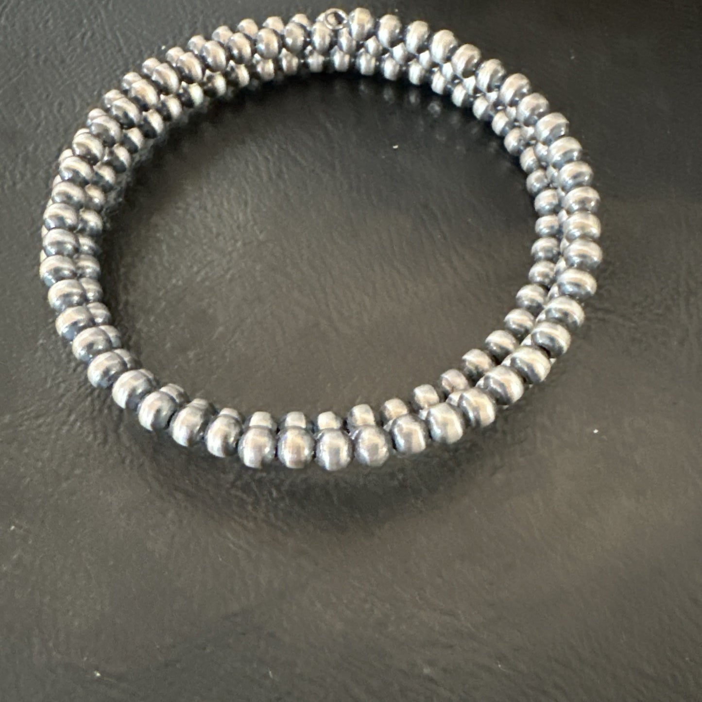 Sterling Silver Navajo Pearls 4mm Beads Stainless Steel Wire Wrap Bracelet 90413