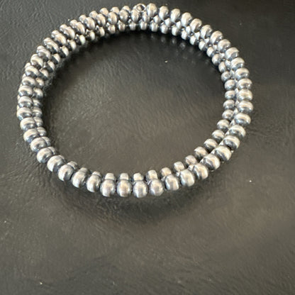 Sterling Silver Navajo Pearls 4mm Beads Stainless Steel Wire Wrap Bracelet 90413