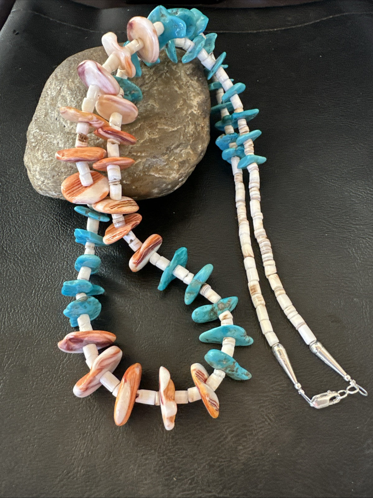 Santo Domingo Blue Turquoise Orange Spiny Bead Necklace 32" 18910