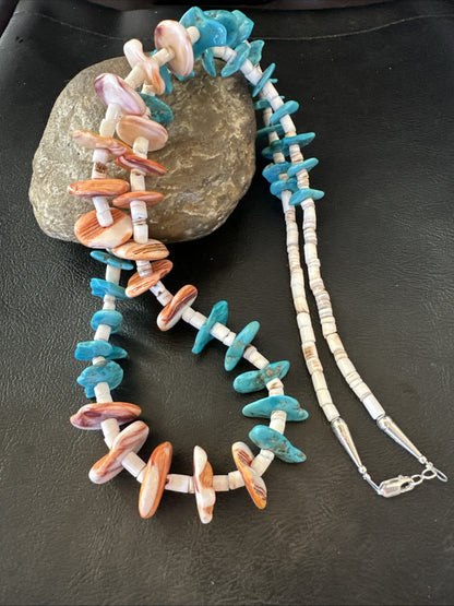 Santo Domingo Blue Turquoise Orange Spiny Bead Necklace 32" 18910
