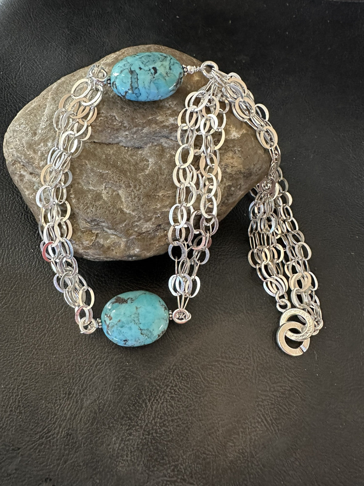 Sterling Silver Beads 5 Strand Chain Blue Nugget Turquoise Necklace 21" 18911
