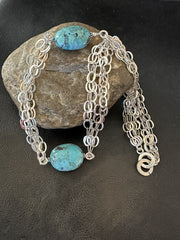 Beads 5 Strand Chain Blue Nugget Turquoise Necklace 21" | Sterling Silver | Authentic Native American Handmade | 18911