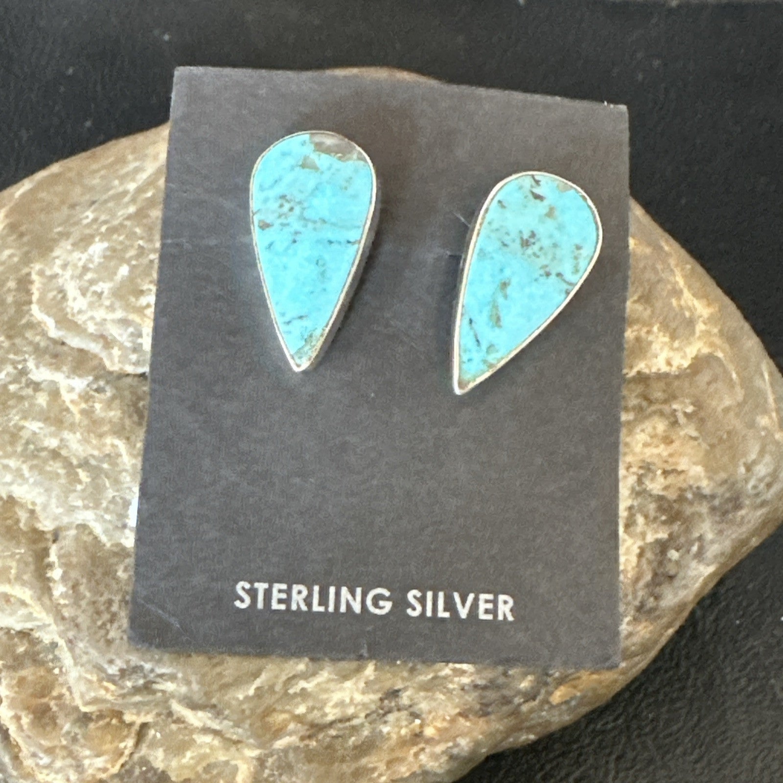 Blue Kingman Turquoise Navajo Sterling Silver Post Stud Earrings 18951