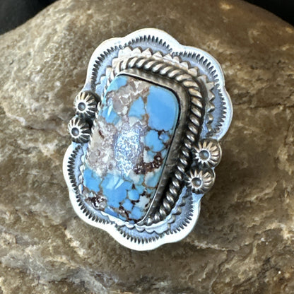 Men Women Golden Hills Turquoise Navajo Sterling Silver Ring Sz 8 18957