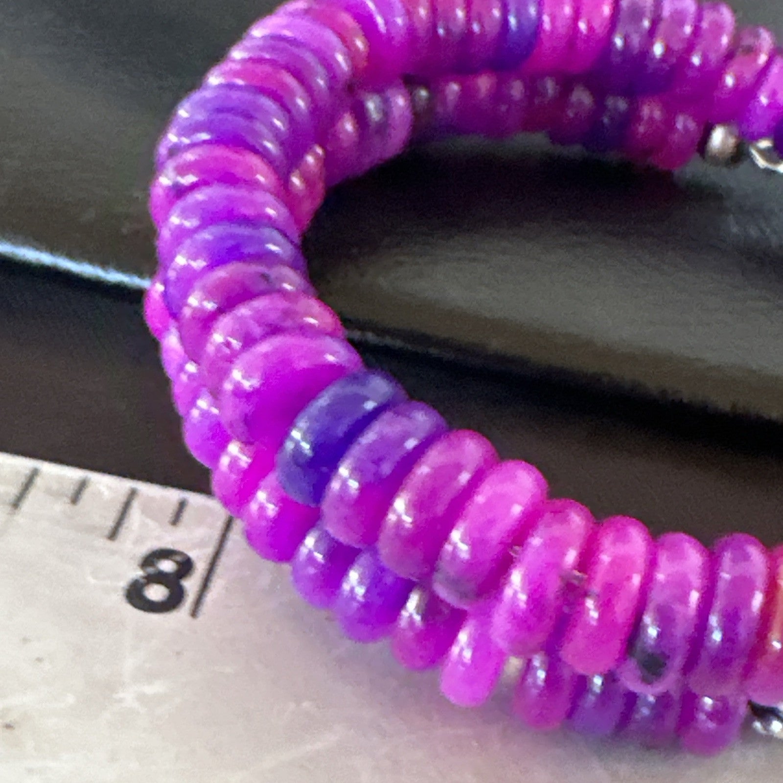 Purple Stone Turquoise 8mm Wire Bead Bracelet Navajo Sterling Silver 18898