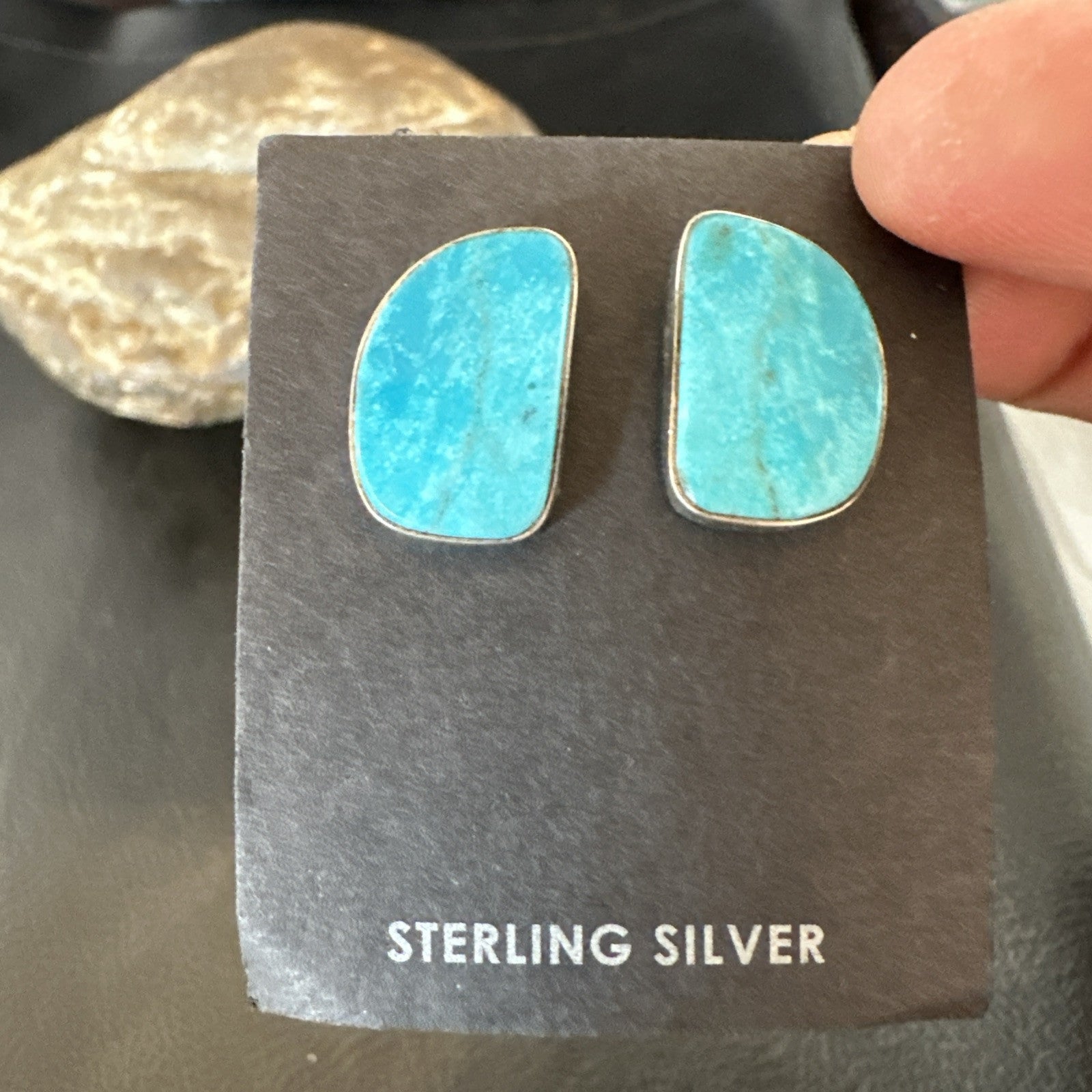 Blue Kingman Turquoise Navajo Sterling Silver Post Stud Earrings 18950