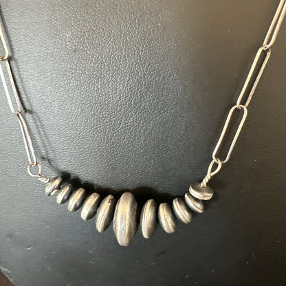 Navajo Rondel Saucer Flat Sterling Silver Beads Chain Necklace 18” 18948