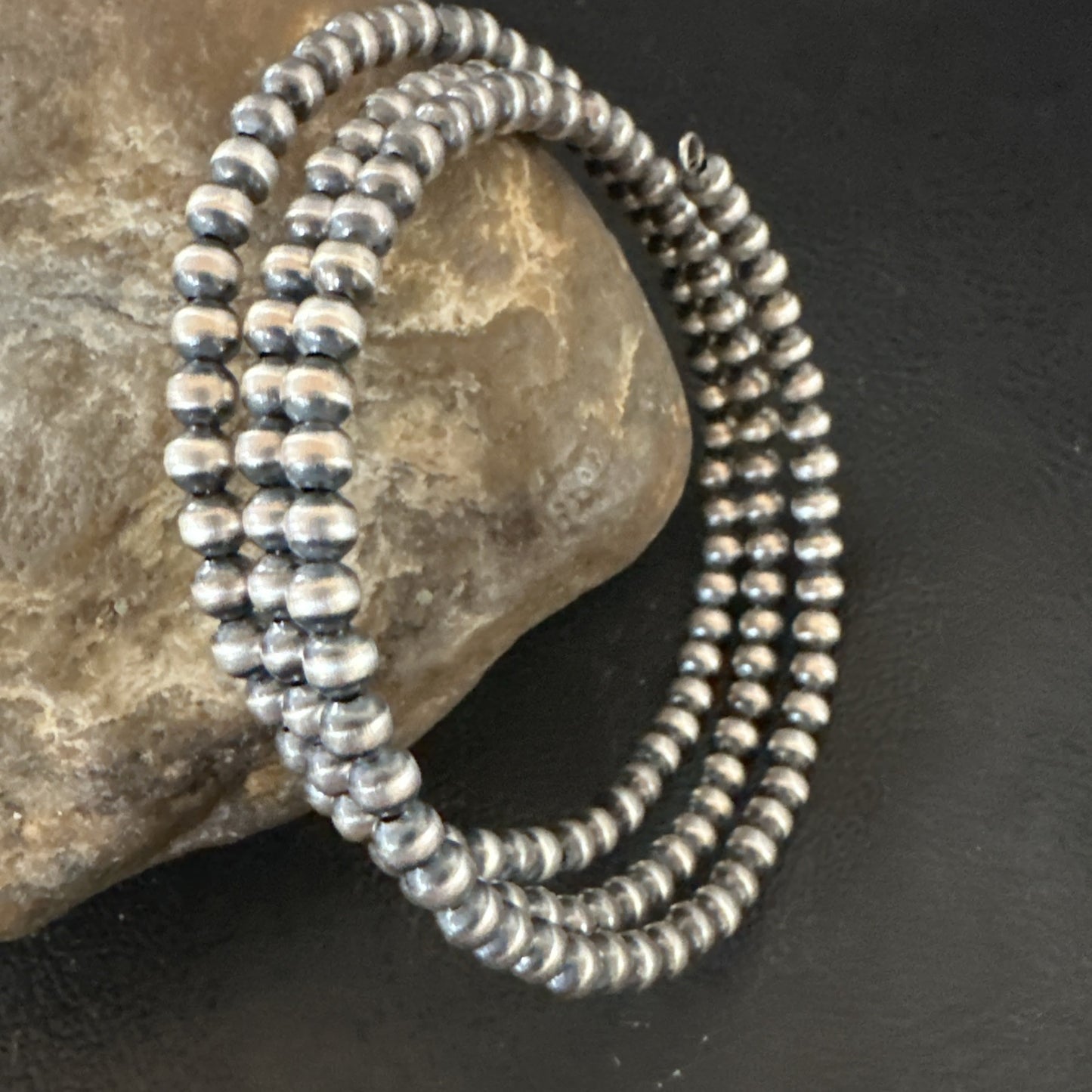 Sterling Silver Navajo Pearls 4mm Beads Stainless Steel Wire Wrap Bracelet 90413