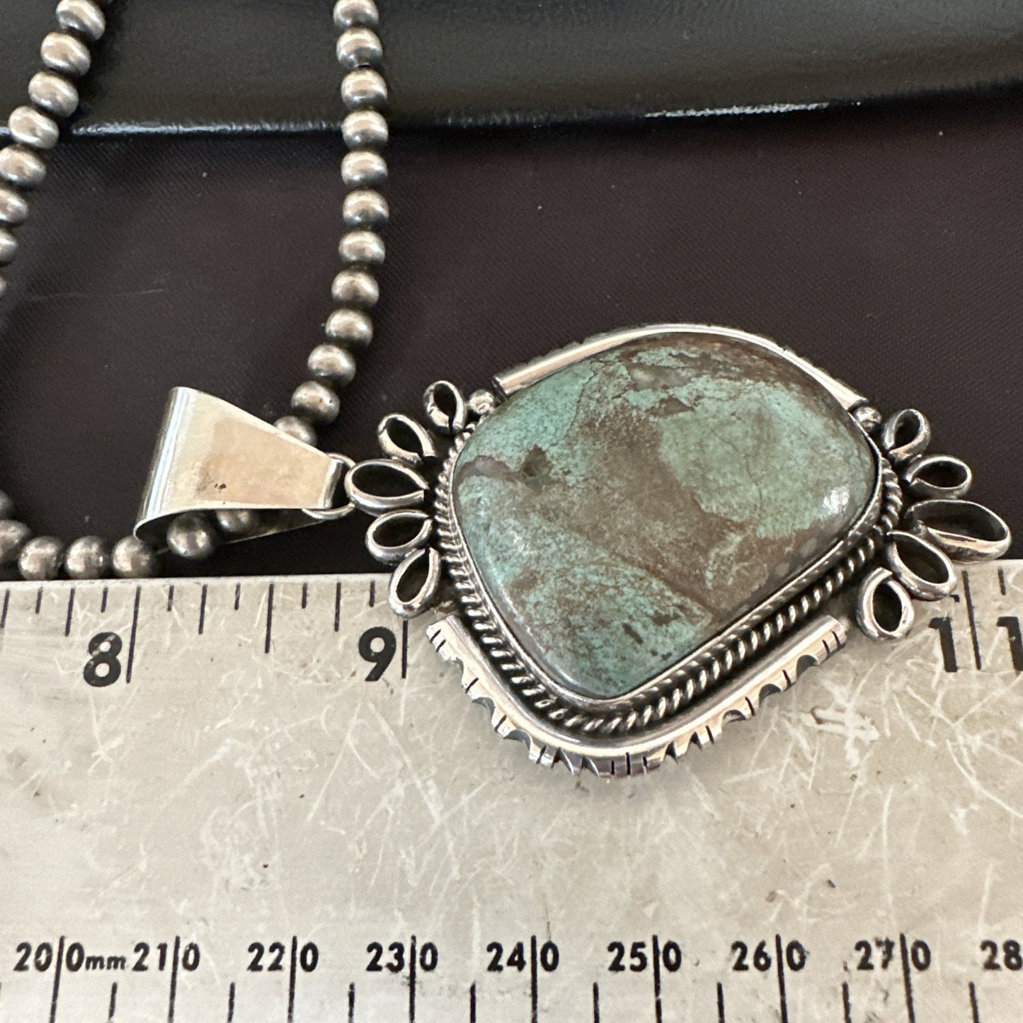 Yazzie Navajo Sterling Silver Blue Rustic Turquoise Necklace Pendant 18977