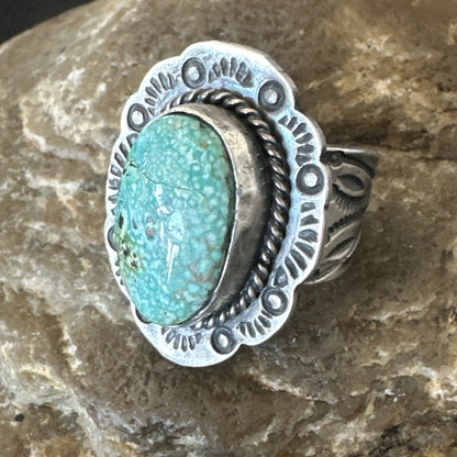 Navajo Sterling Silver Blue Kingman Turquoise Ring Size 7.5 19004