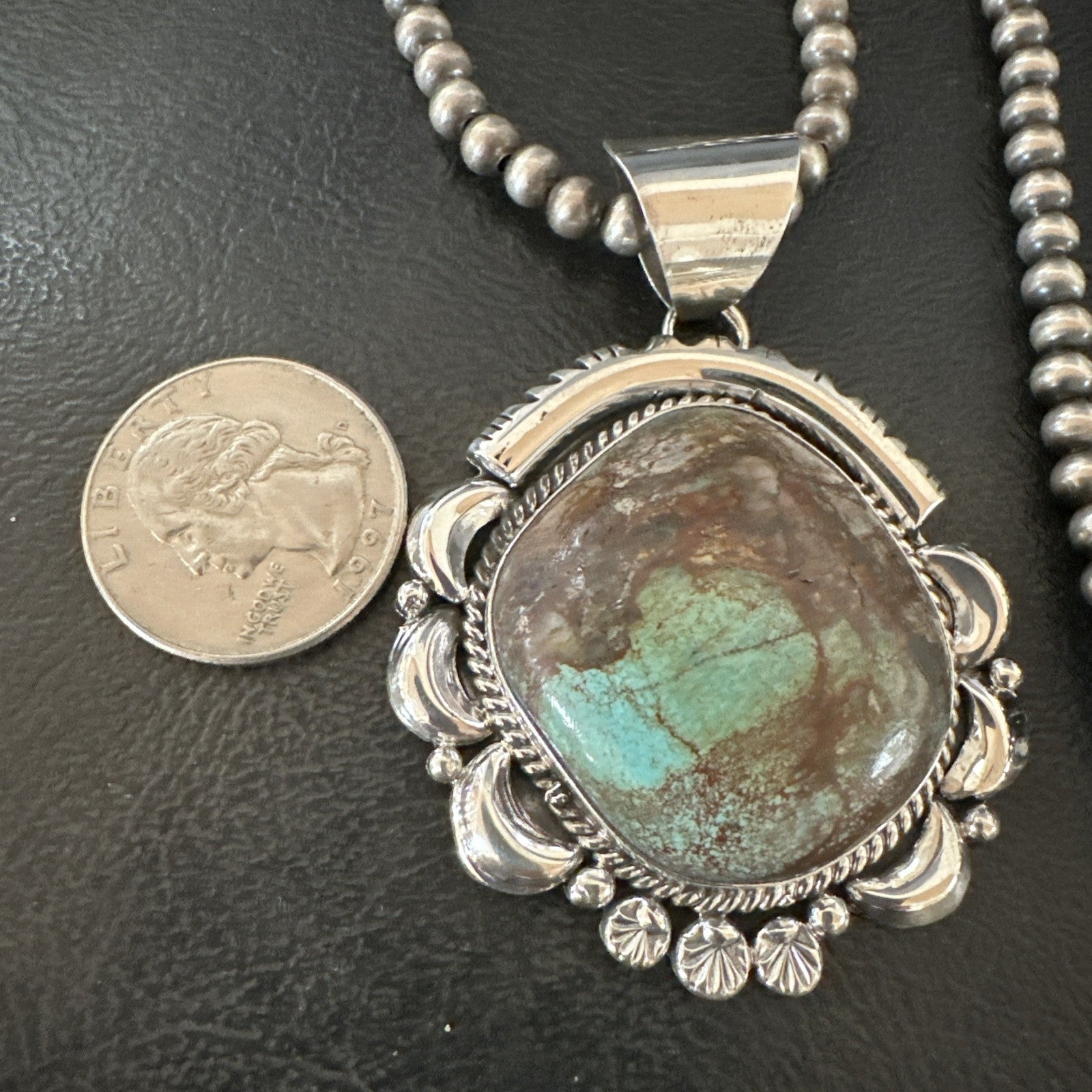Yazzie Navajo Sterling Silver Blue Rustic Turquoise Necklace Pendant 18971