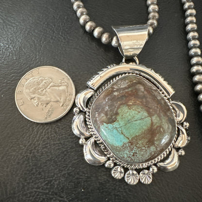 Yazzie Navajo Sterling Silver Blue Rustic Turquoise Necklace Pendant 18971