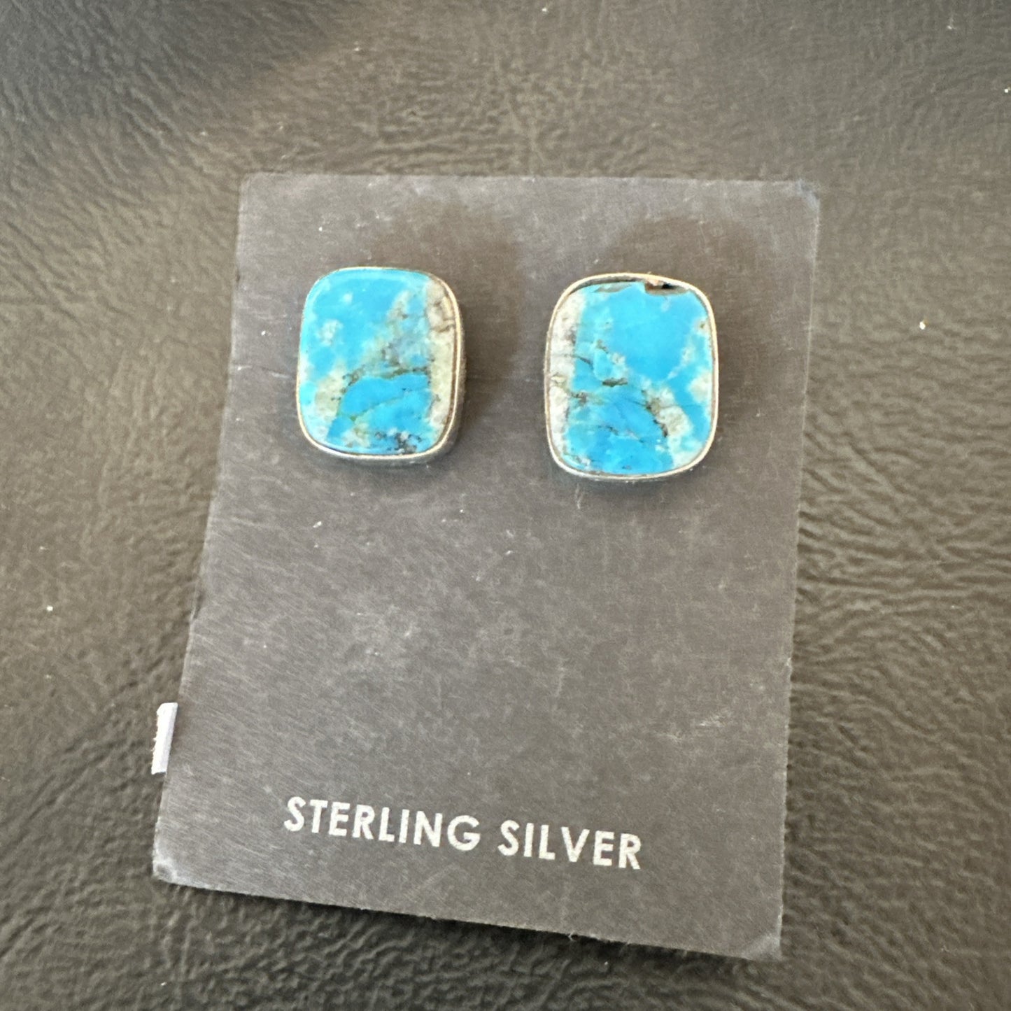 Blue Kingman Turquoise Navajo Sterling Silver Post Stud Earrings 18949