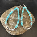 Blue Turquoise Heishi Navajo Beads Earrings 2.5" | Sterling Silver | Authentic Native American Handmade | 18953