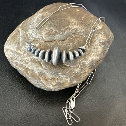 Navajo Rondel Saucer Flat Sterling Silver Beads Chain Necklace 18” 18948