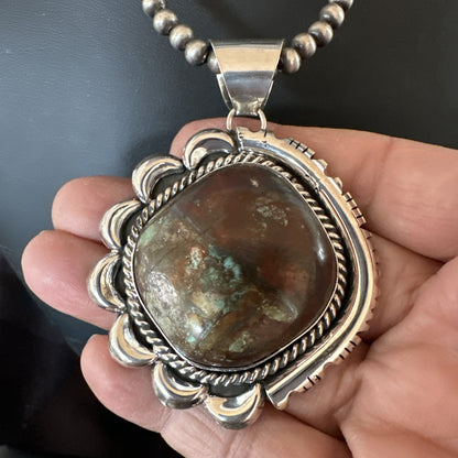 Yazzie Navajo Sterling Silver Blue Rustic Turquoise Necklace Pendant 18979