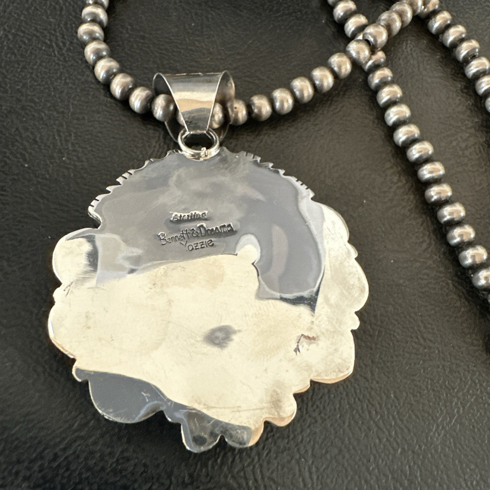 Yazzie Navajo Sterling Silver Blue Rustic Turquoise Necklace Pendant 18971