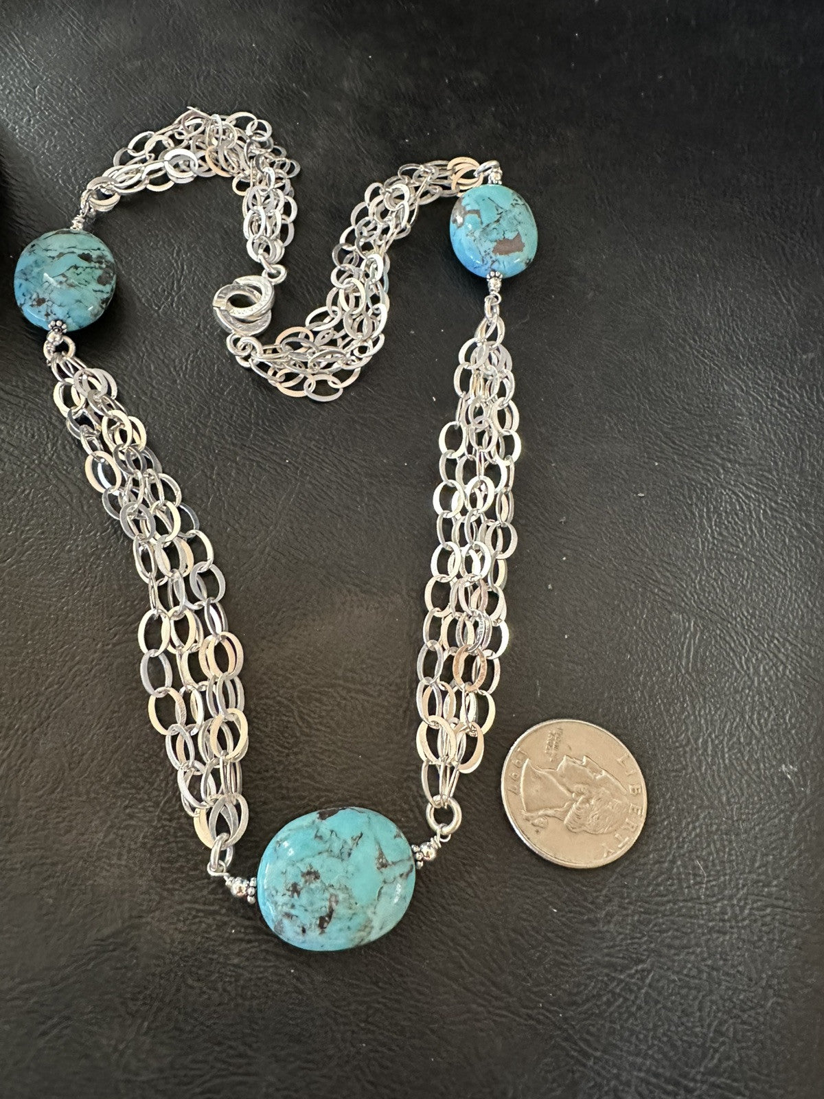 Sterling Silver Beads 5 Strand Chain Blue Nugget Turquoise Necklace 21" 18911
