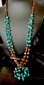 Blue Kingman Turquoise Spiny Shell 3 Strand Santo Domingo Necklace 28" | Authentic Native American Handmade | 18893