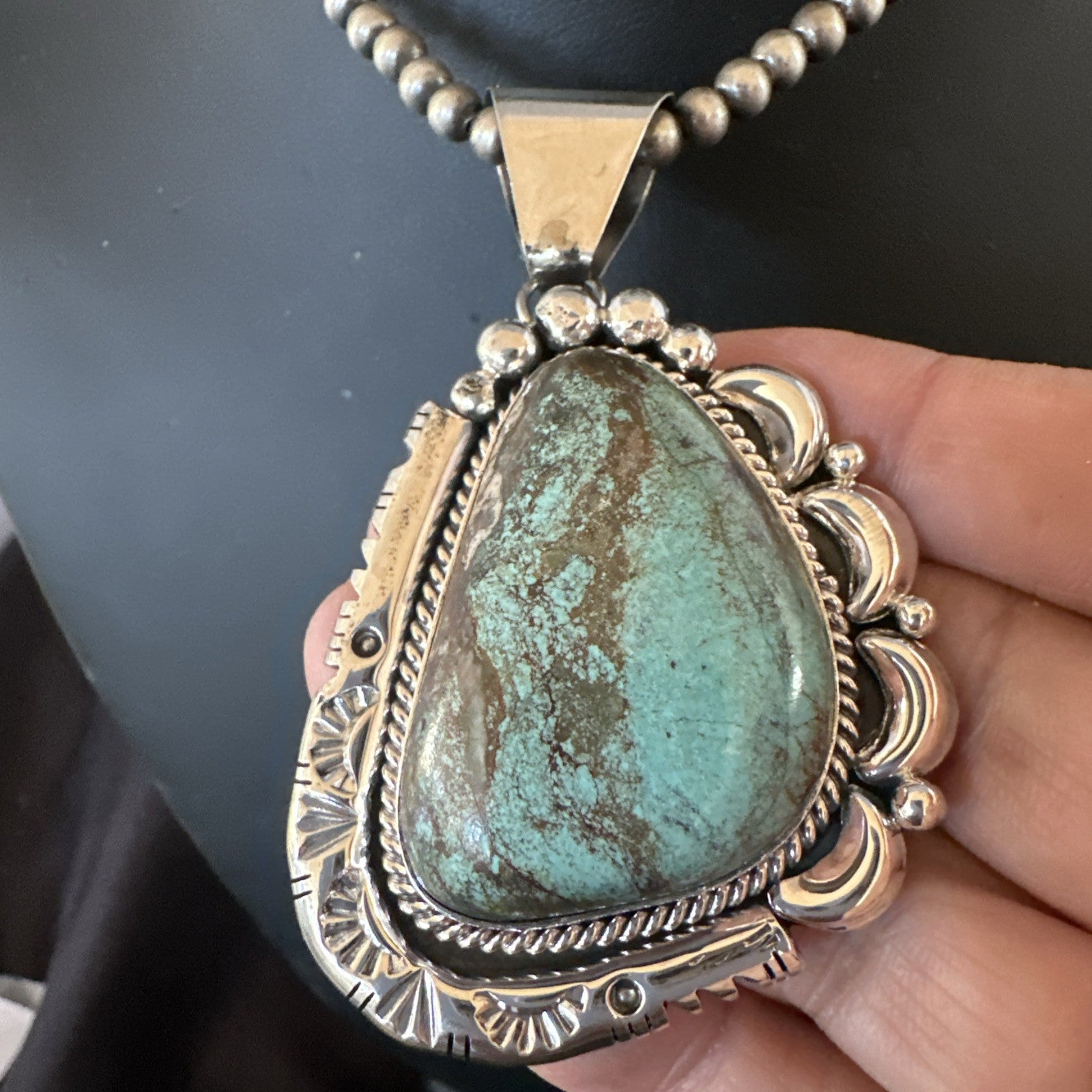 Yazzie Navajo Sterling Silver Blue Rustic Turquoise Necklace Pendant 18968