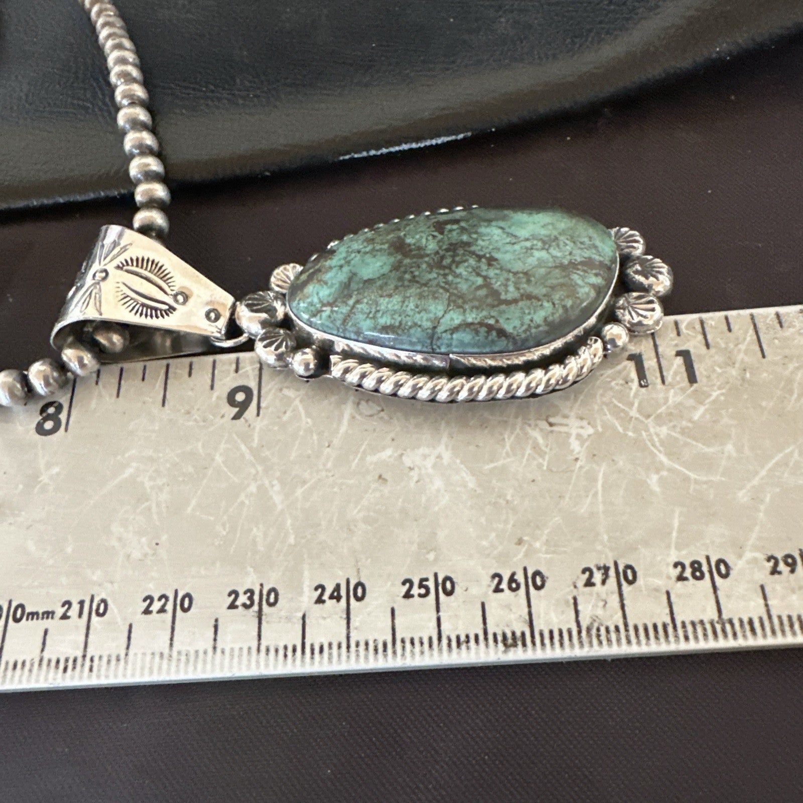 Navajo Sterling Silver Green Rustic Turquoise Necklace Pendant 2.75” 19010