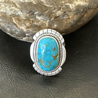 Navajo Sterling Silver Blue Kingman Turquoise Adjustable Ring Size 7 19005