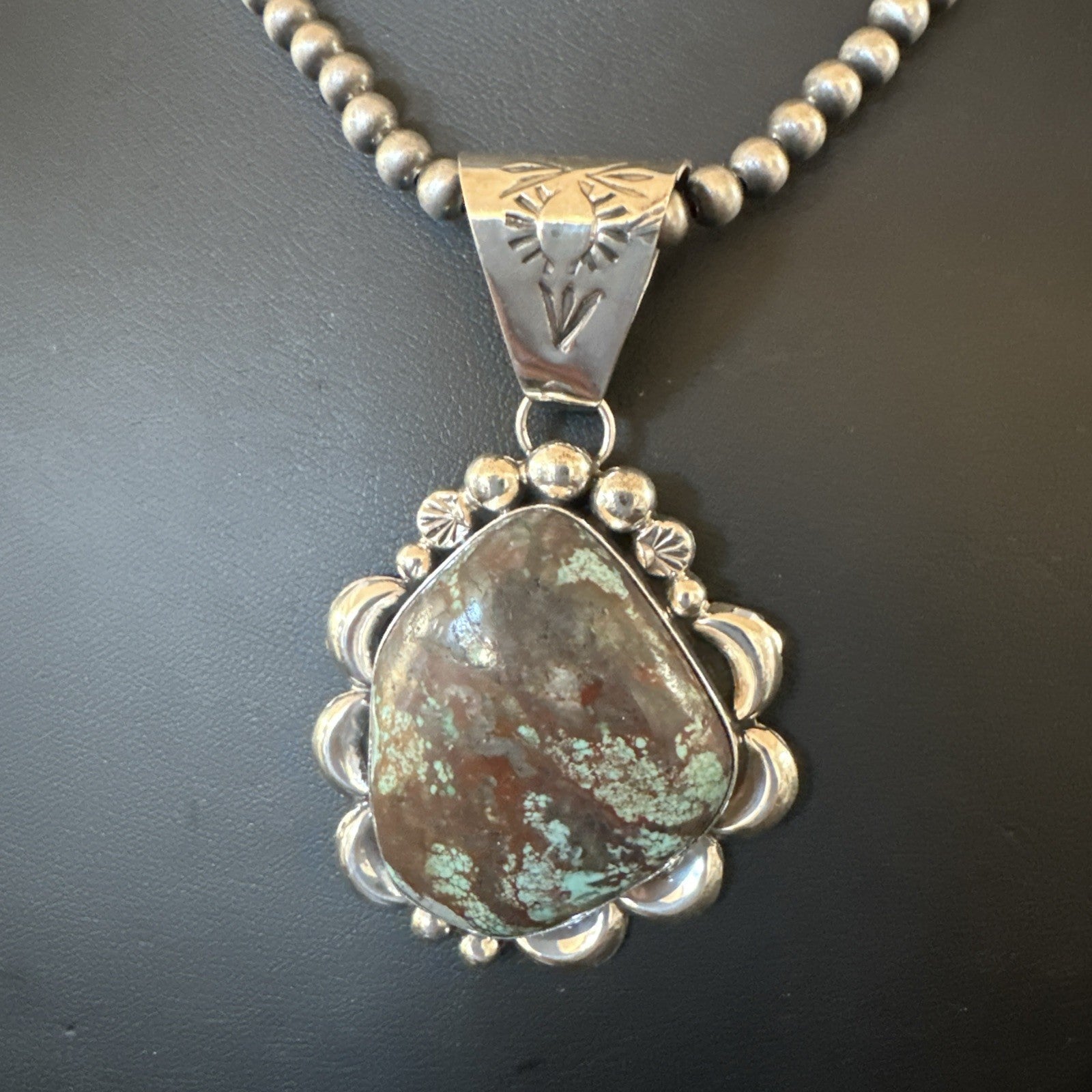 Navajo Sterling Silver Green Rustic Turquoise Necklace Pendant 2.75” 19012