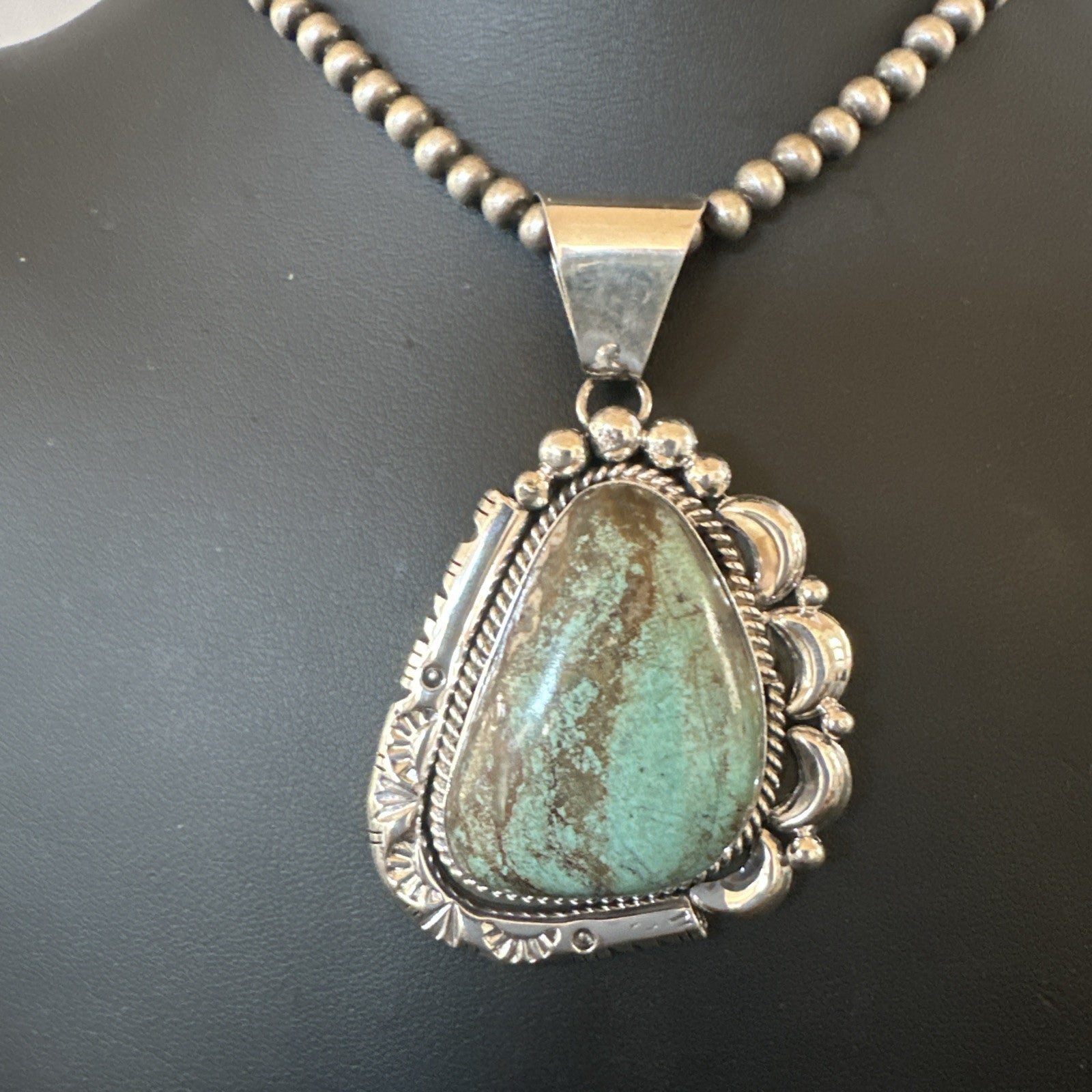 Yazzie Navajo Sterling Silver Blue Rustic Turquoise Necklace Pendant 18968