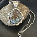 Navajo Green Rustic Turquoise Necklace Pendant 2.75" | Sterling Silver | Authentic Native American Handmade | 19012