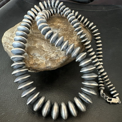 Navajo Pearl Graduated Rondelle Sterling Silver Bead Necklace 21” 19009