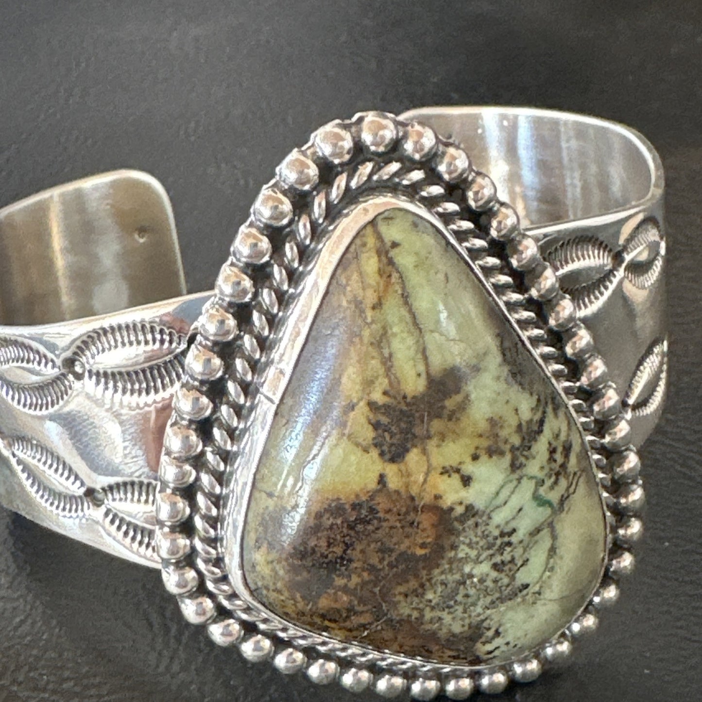 Navajo Green TURQUOISE Stamped Sterling Silver Cuff Bracelet 18876