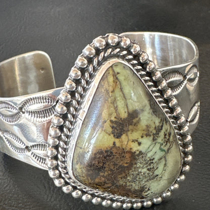 Navajo Green TURQUOISE Stamped Sterling Silver Cuff Bracelet 18876