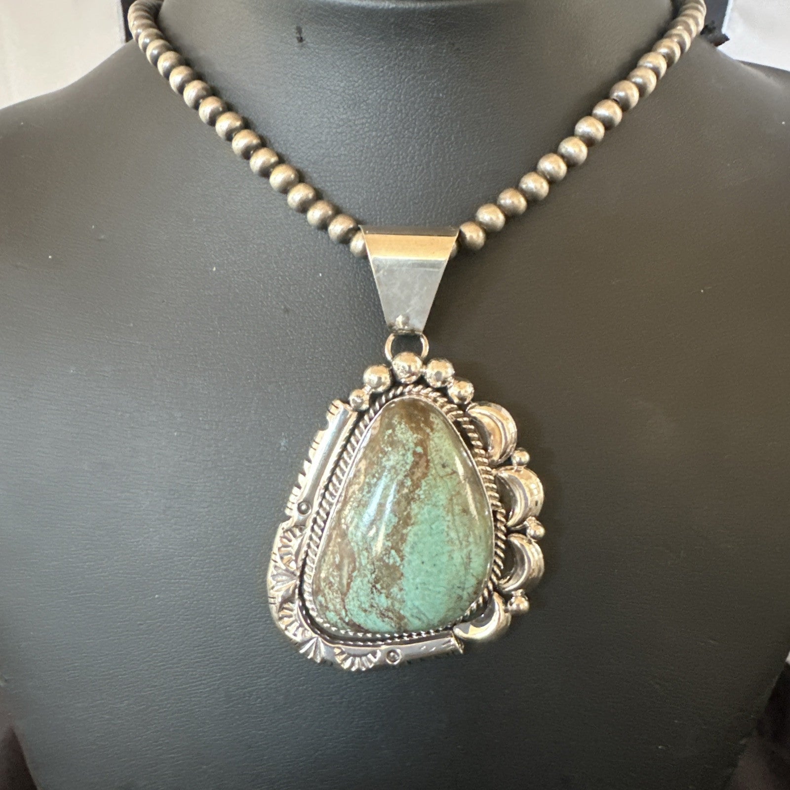 Yazzie Navajo Sterling Silver Blue Rustic Turquoise Necklace Pendant 18968
