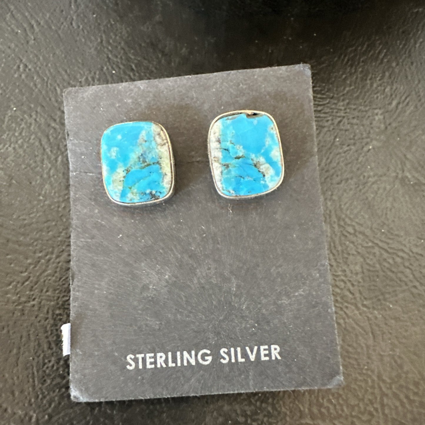 Blue Kingman Turquoise Navajo Sterling Silver Post Stud Earrings 18949