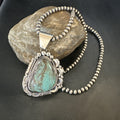 Yazzie Navajo Blue Rustic Turquoise Necklace Pendant | Sterling Silver | Authentic Native American Handmade | 18968