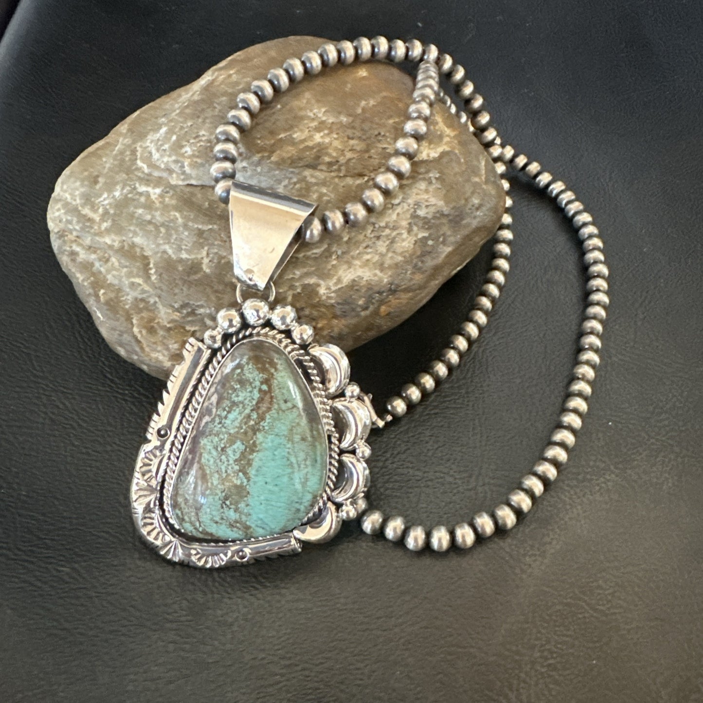 Yazzie Navajo Sterling Silver Blue Rustic Turquoise Necklace Pendant 18968