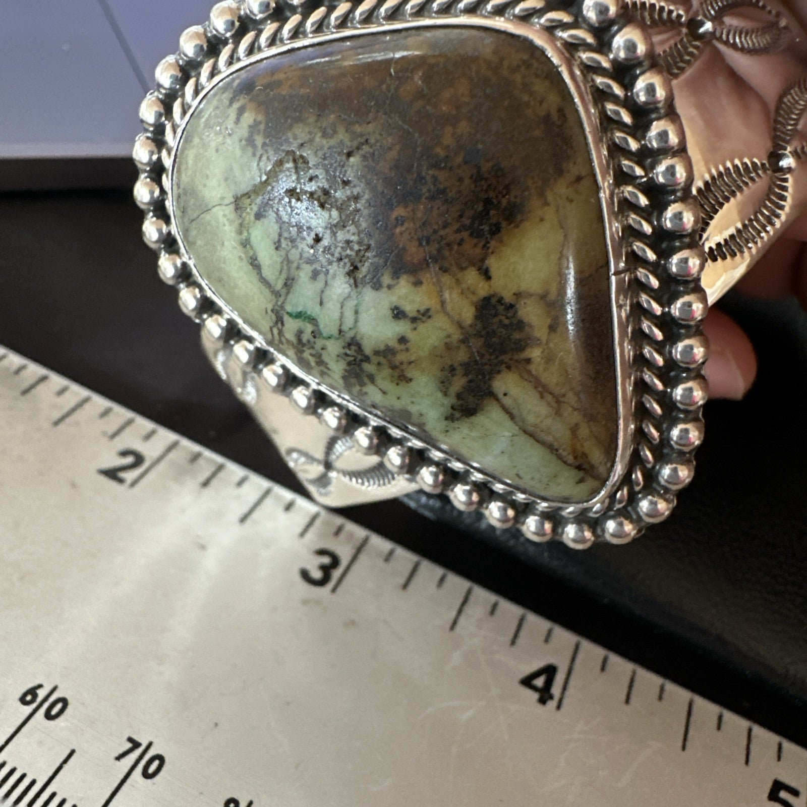 Navajo Green TURQUOISE Stamped Sterling Silver Cuff Bracelet 18876