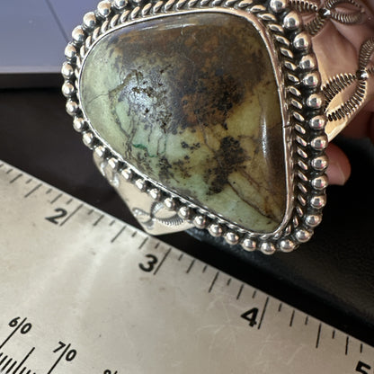 Navajo Green TURQUOISE Stamped Sterling Silver Cuff Bracelet 18876
