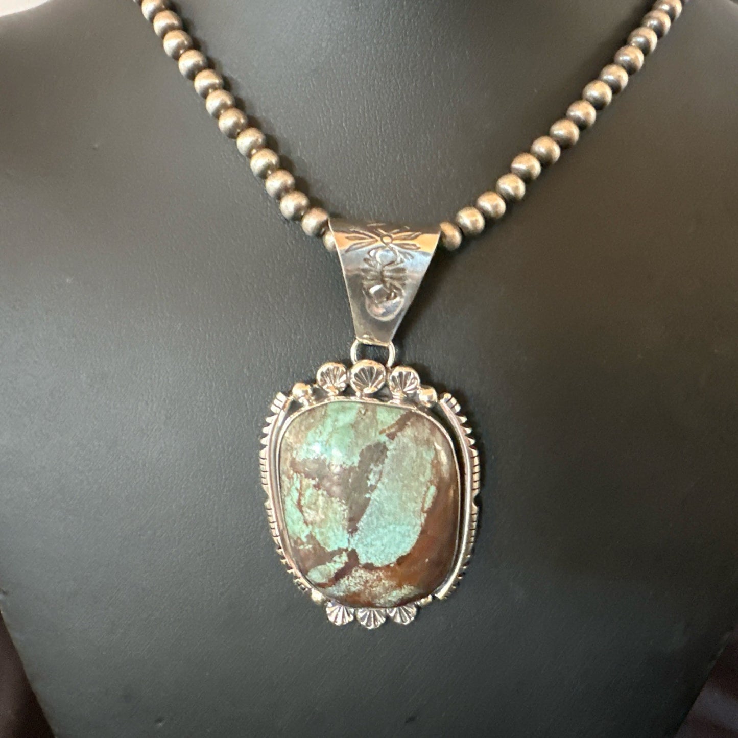 Yazzie Navajo Sterling Silver Blue Rustic Turquoise Necklace Pendant 18995