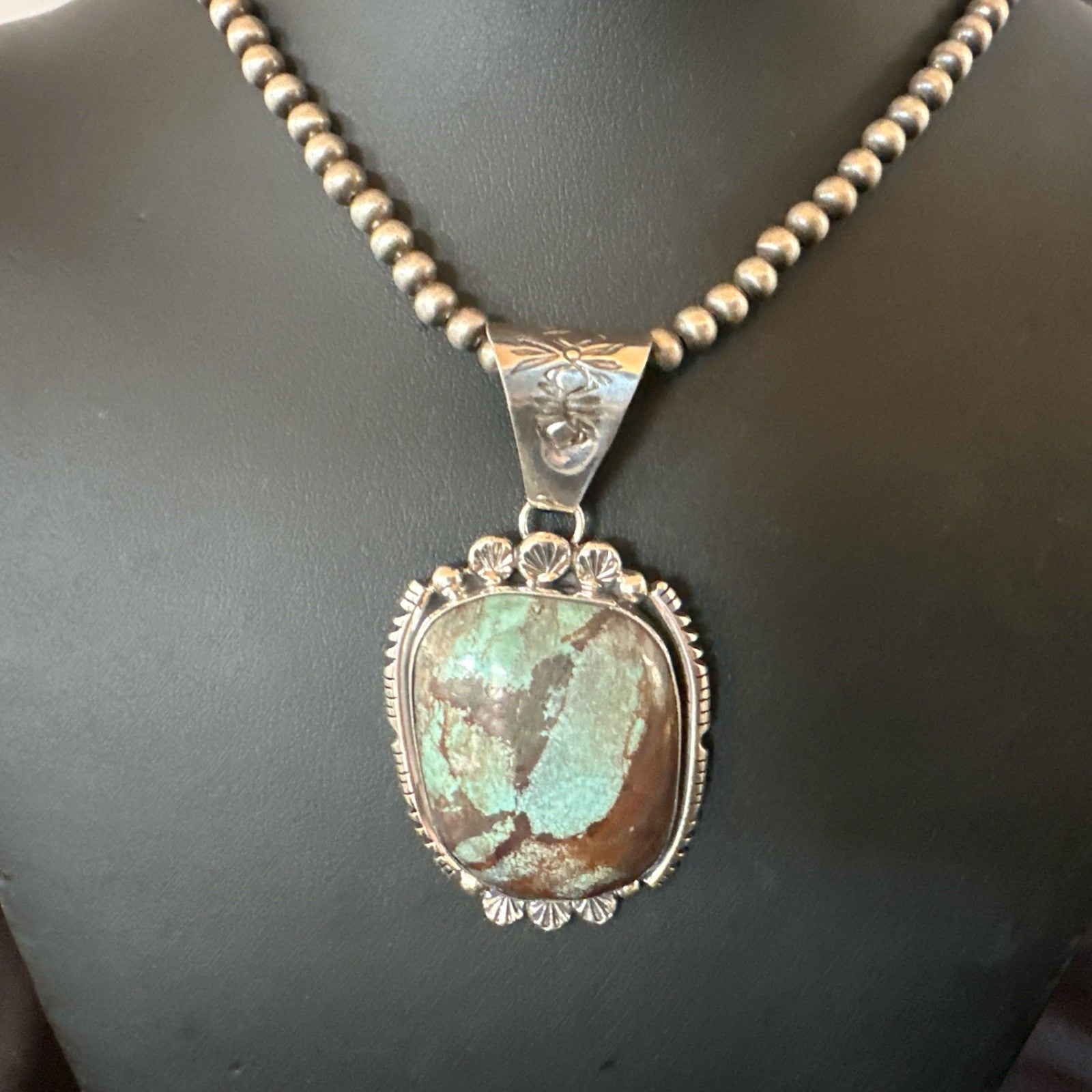 Yazzie Navajo Sterling Silver Blue Rustic Turquoise Necklace Pendant 18995